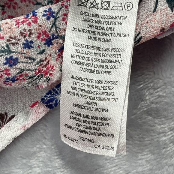French Connection Top Womens 2 White Pink Multi Floral Chiffon Raw Edge Tank - Picture 8 of 13